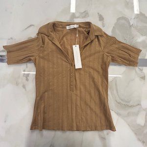 Jonathan Simkhai Terri Compact Rib Short Sleeve Polo NEW